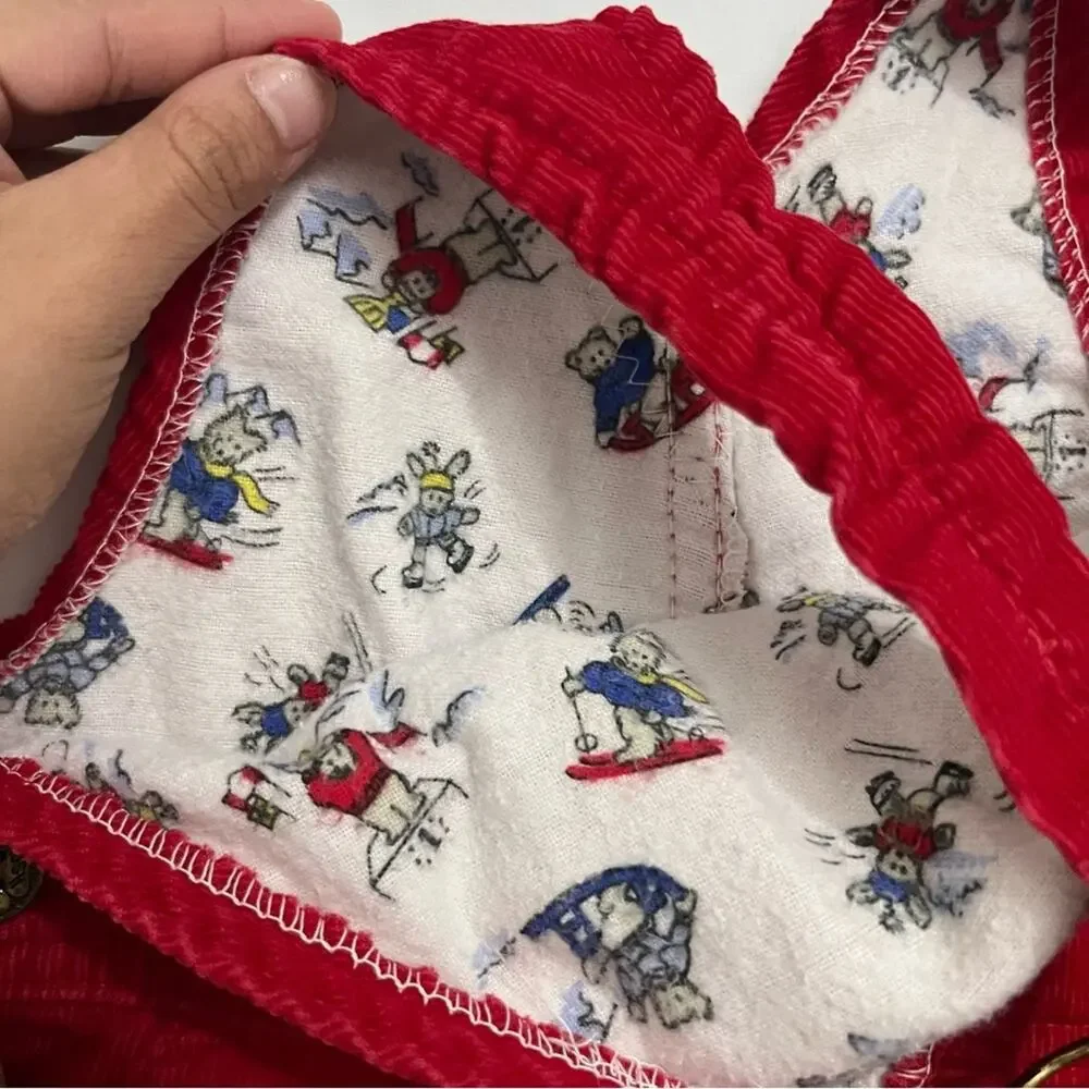 Vintage 90s OshKosh B'Gosh Skiing Bunnies Lined Corduroy Overalls Size 18M Baby